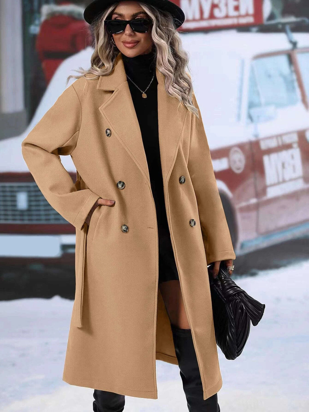 Manteau surdimensionné élégant pour femme avec double patte de boutonnage et ceinture chic Chic & Stil