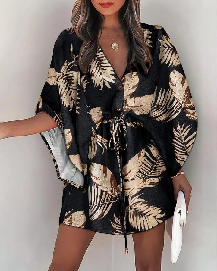 Shirt dress women with floral design and V-neck Lune London