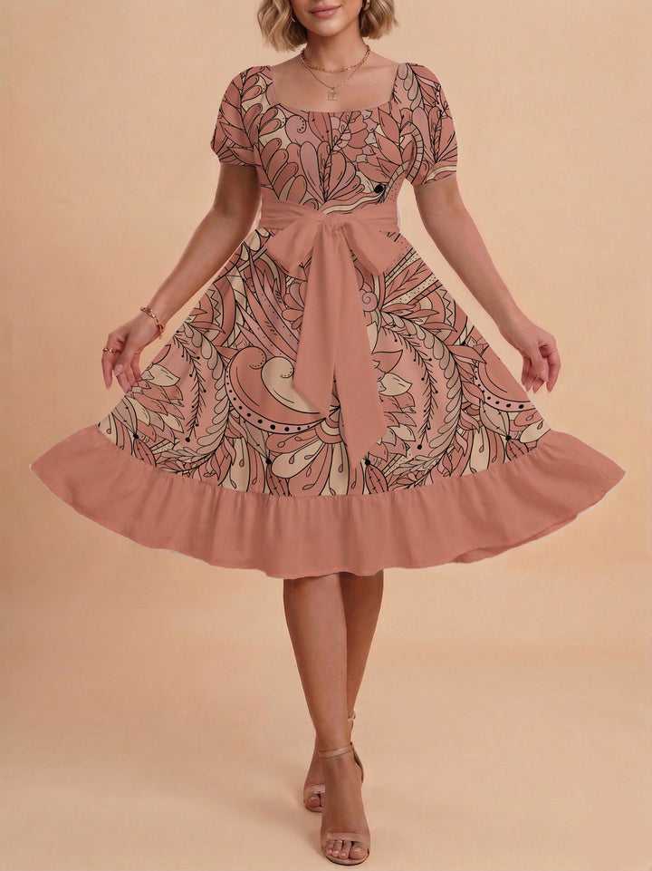 Women's elegant maxi dress with floral design and waist belt Lune London