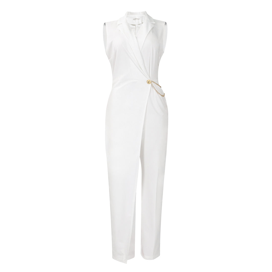 Ladies Elegant jumpsuit with stylish draping and glittery side accent Lune London
