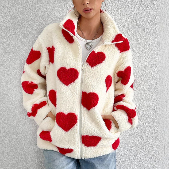 Ladies Cozy Fleece Jacket with Heart Design Lune London