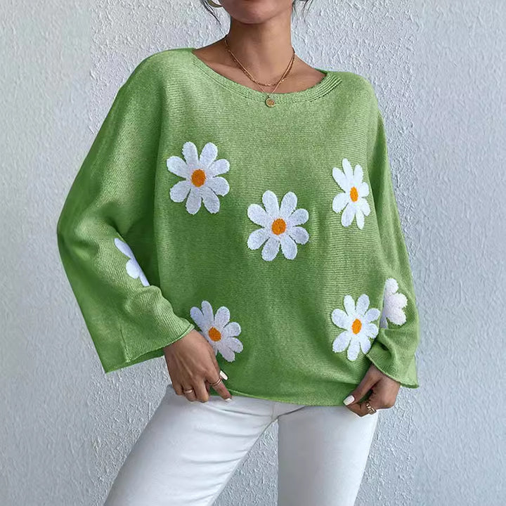 Pull en tricot pour femmes avec un design floral ludique et une coupe décontractée Chic & Stil