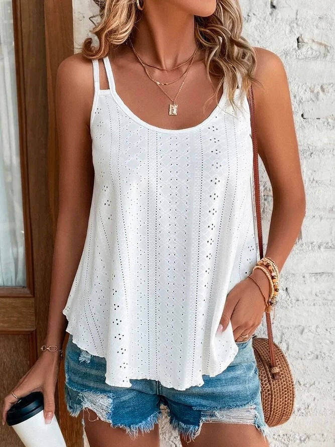 Ladies lightweight summer top with delicate openwork embroidery and adjustable straps Lune London