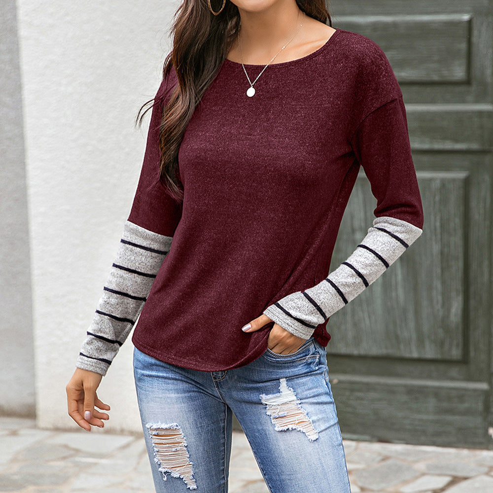 Chic and Style women's long t-shirt with casual sleeves and striped sleeves