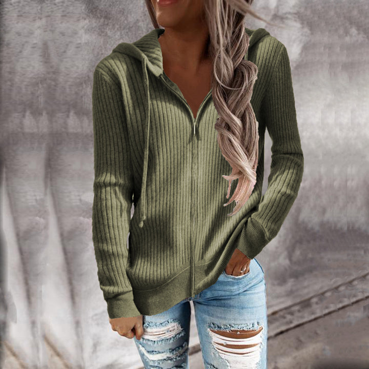 Women's hooded jacket with modern design in ribbed knit with pockets Lune London
