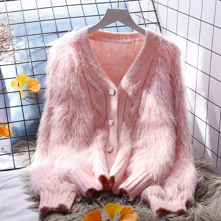 Fashion knitted jacket for women with fluffy sleeves Lune London