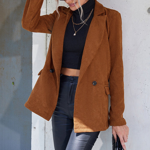 Corduroy jacket for women with double-breasted design and practical side pockets Lune London