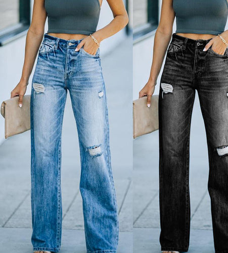 Flared jeans for women with ripped details and high waist Lune London