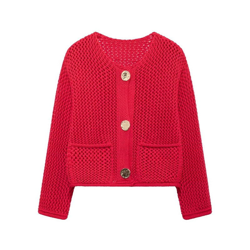 Women's knit jacket with open mesh structure and comfortable pockets Lune London