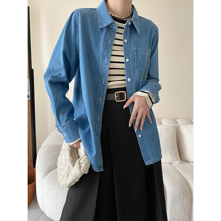 Women's Long Sleeve Shirt with Striped Pattern Chic & Stil