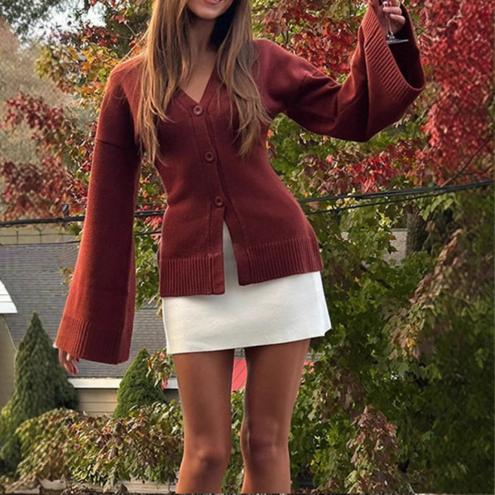 Ladies Cardigan and trendy knitwear with wide sleeves and an elegant button placket Lune London