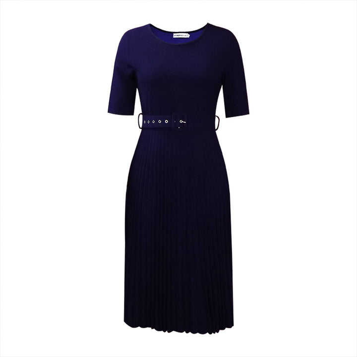 Pleated dress for women with a fitted belt and short sleeves Lune London