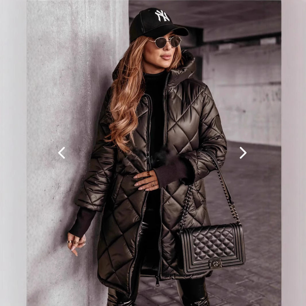 Women's Casual Quilted Jacket with Hood and Practical Pockets Lune London