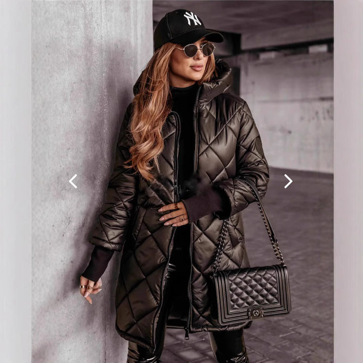 Women's Casual Quilted Jacket with Hood and Practical Pockets Lune London