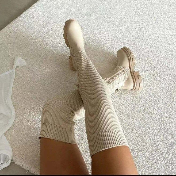 High boots for women with side zipper and non-slip sole Lune London