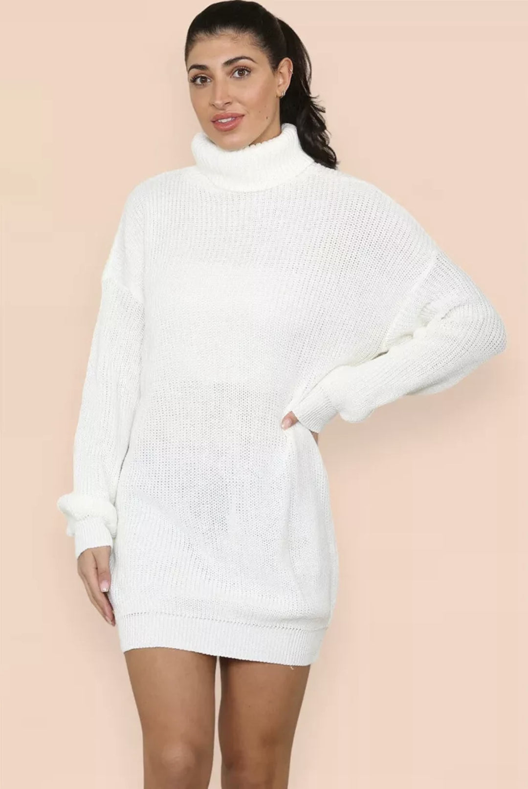 Women’s knit dress with high collar and structured knit pattern Lune London