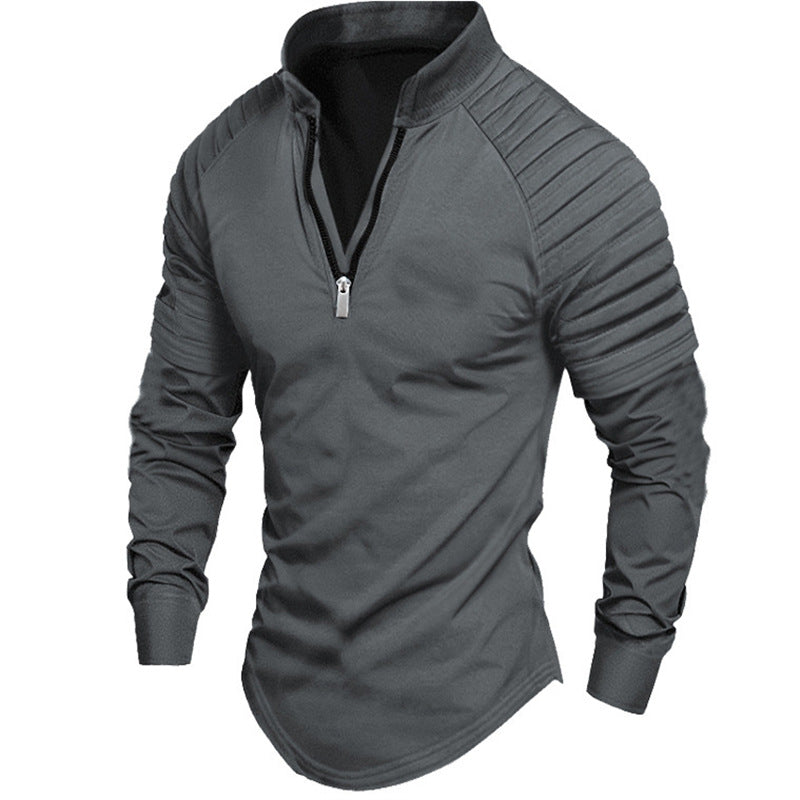 Long sleeve sport shirt for men with high collar and zip Lune London