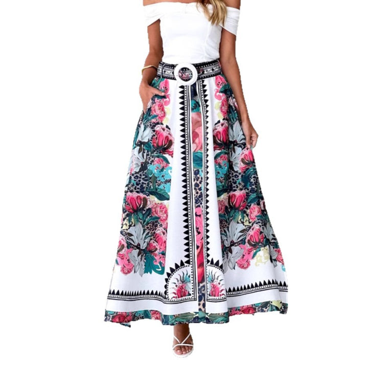 Maxi skirt with floral patterns and belt for women, intense color Chic & Stil