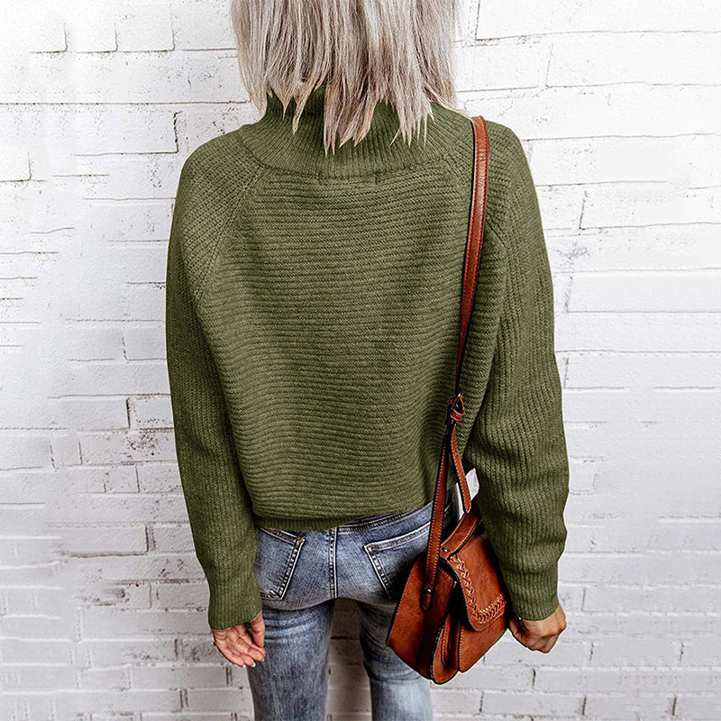 Trendy oversized women's sweater with stylish high collar and raglan sleeves Lune London