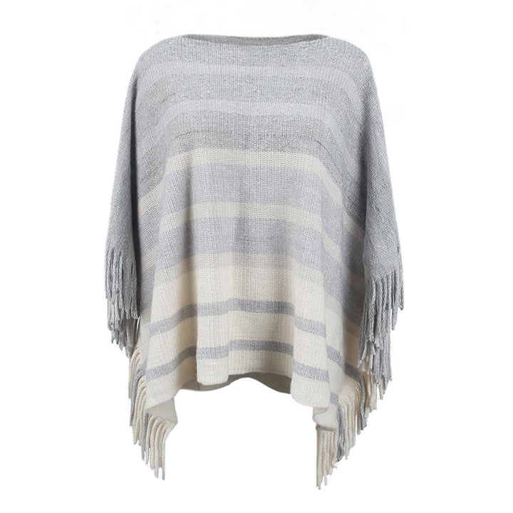 Ladies elegant poncho with textured design and fringe details Lune London