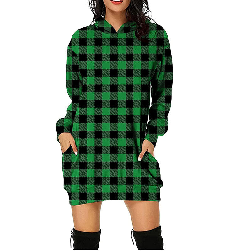 Hooded dress for women with checkered pattern and practical side pockets Lune London