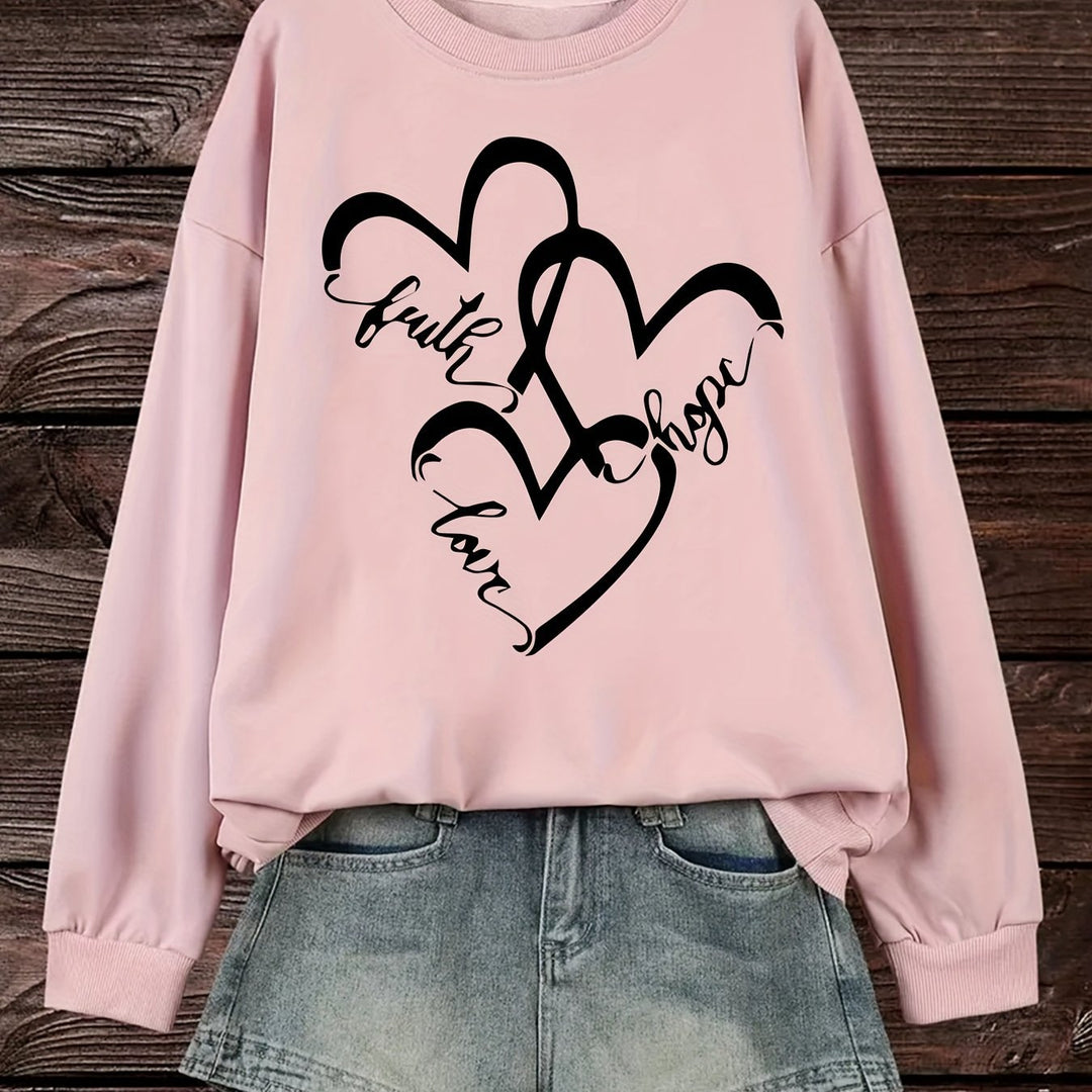 Sweatshirt pour femmes avec motif de cœur romantique et impression inspirante Chic & Stil