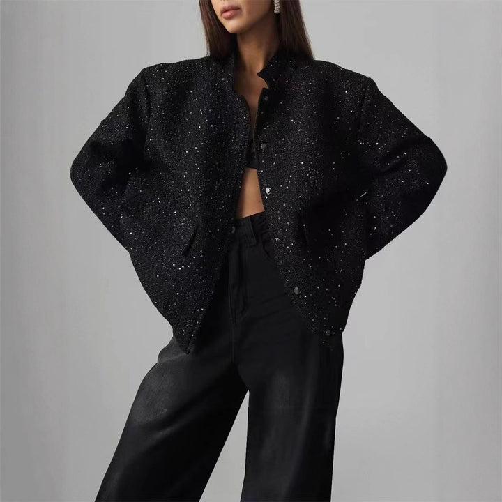 Oversized bomber jacket for women with sparkling accents Lune London