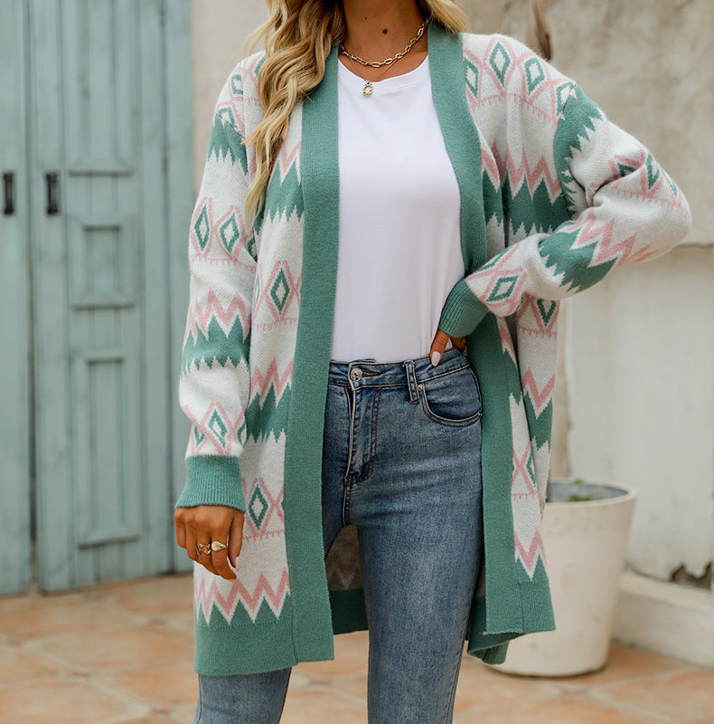 Women knitted cardigan with long sleeves and geometric pattern Lune London