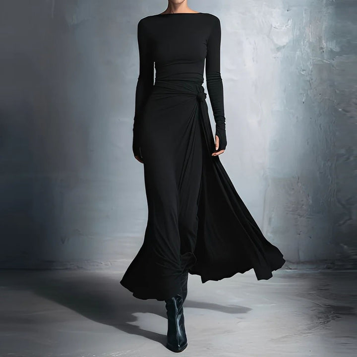 Women's elegant evening dress with long sleeves and wrap design Lune London
