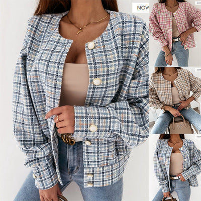 Trend plaid jacket for ladies with single button closure Lune London