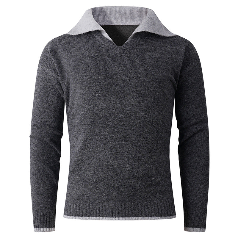 Elegant V-neck sweater for men with contrasting collar Lune London