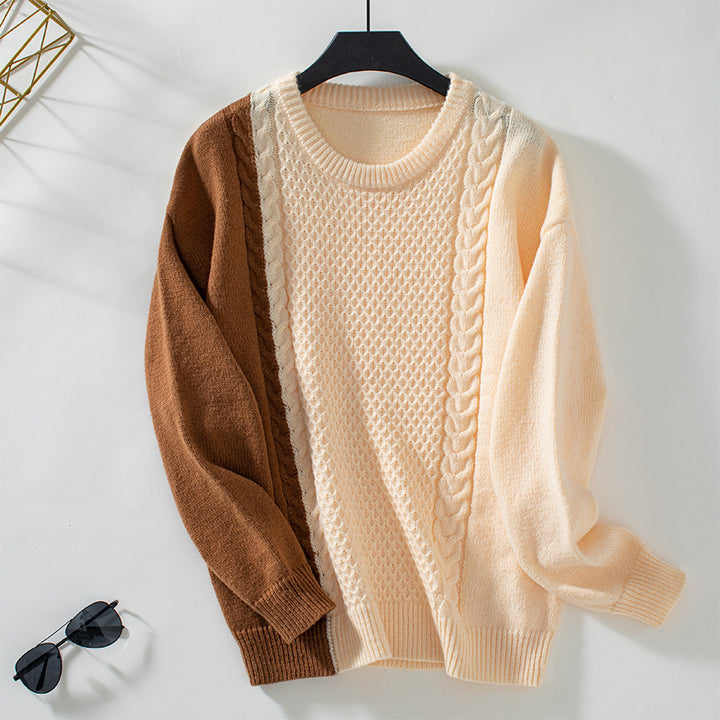 Trendy women's sweater with embossed pattern and innovative color block design Lune London