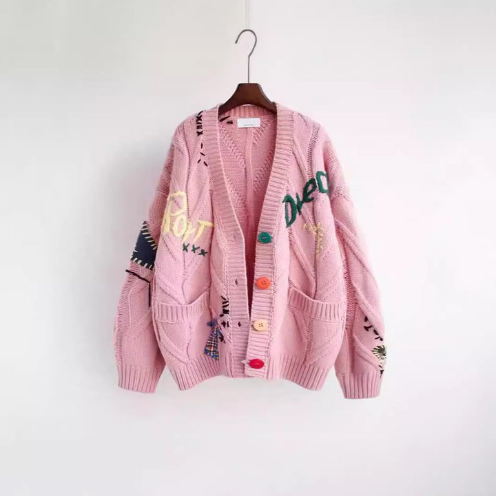 Women's knit jacket with colorful pattern and practical pockets Lune London