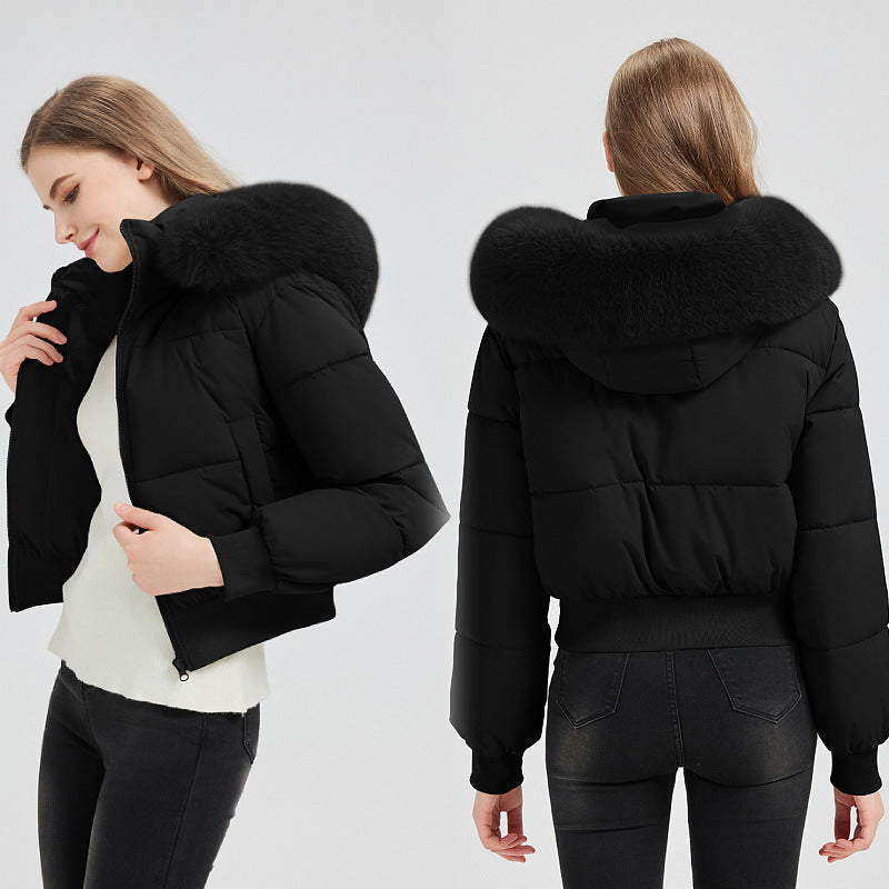 Lady short quilted jacket with removable faux fur collar Lune London