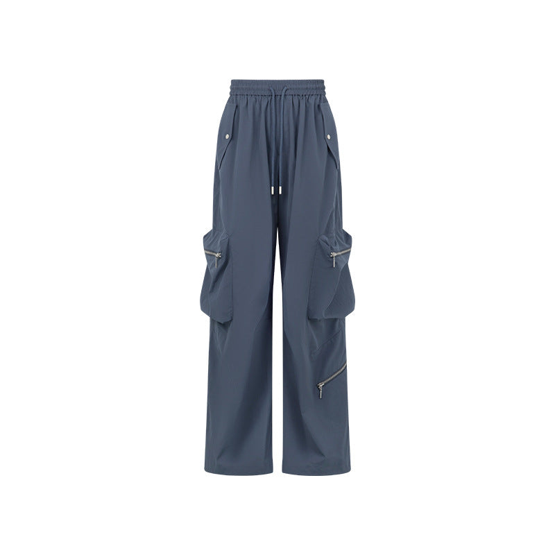 Functional cargo pants for women with elastic waist and practical zip pockets Lune London