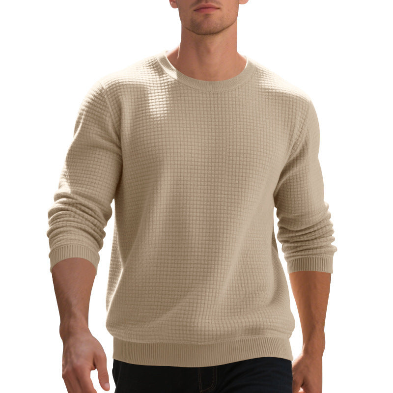 Elegant structured knit sweater for men with a round neck and comfortable feel. Chic and style