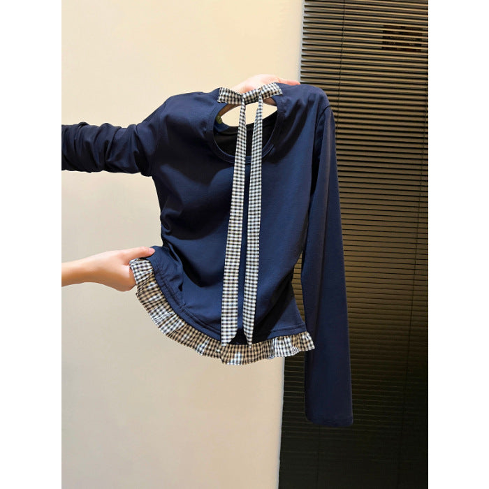Women's long sleeve shirt with asymmetrical ruffle edge and decorative back Chic & Stil