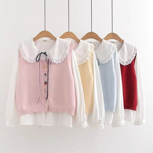 Knit blouse for women with decorative collar and handmade appliqués Lune London