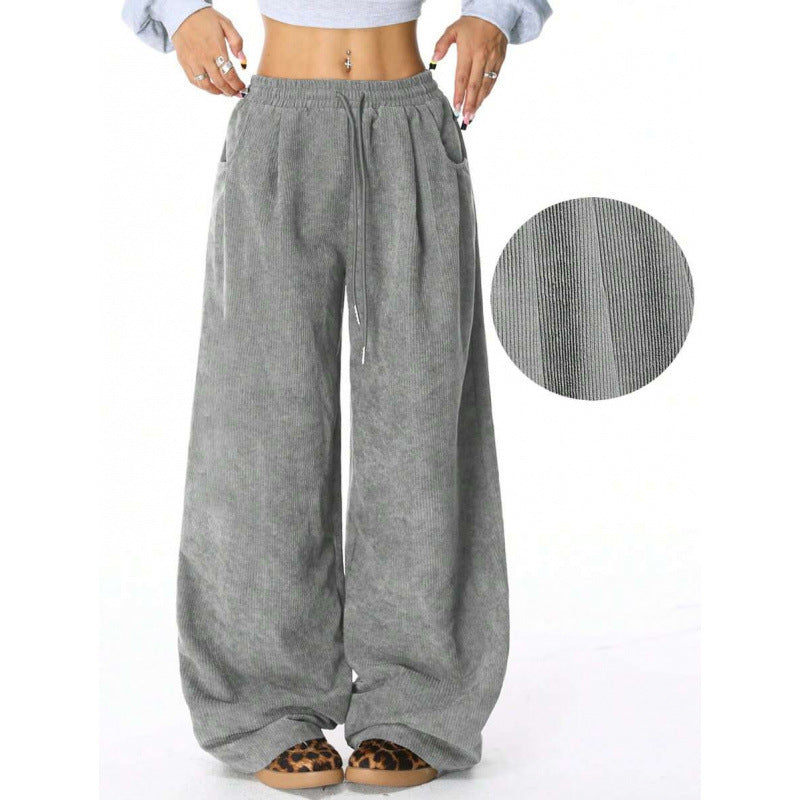 Pantalon large en corduroy à la mode pour femmes avec taille élastique et poches pratiques Chic & Stil