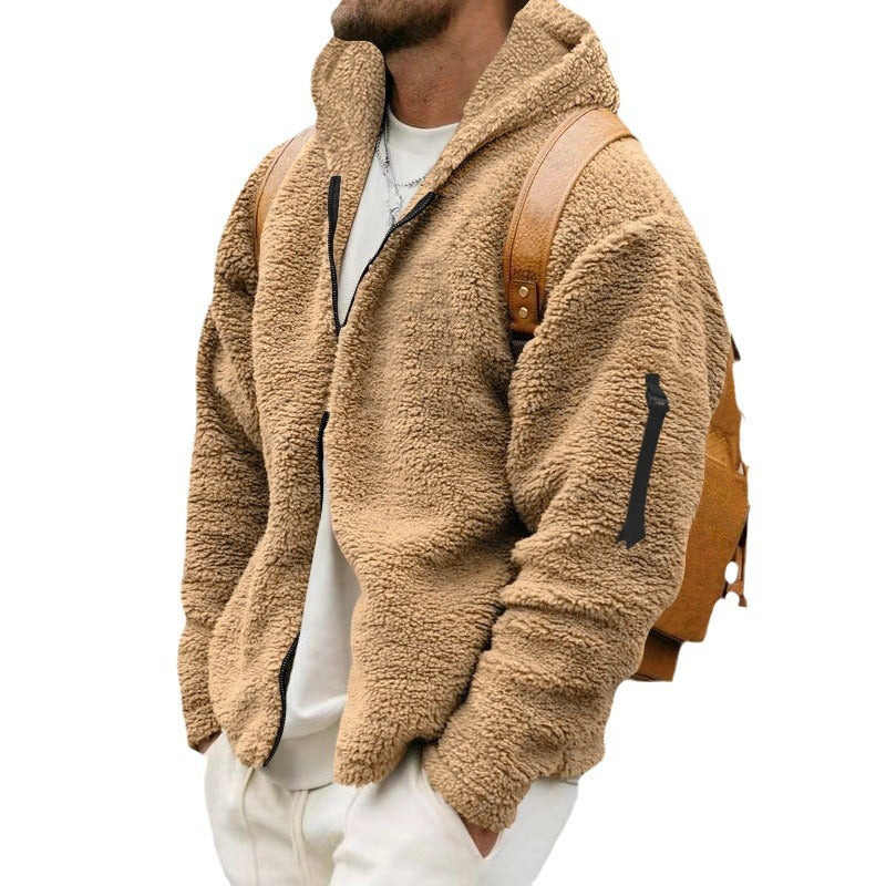 Cozy fleece jacket for men with hood and practical zippered pockets Lune London