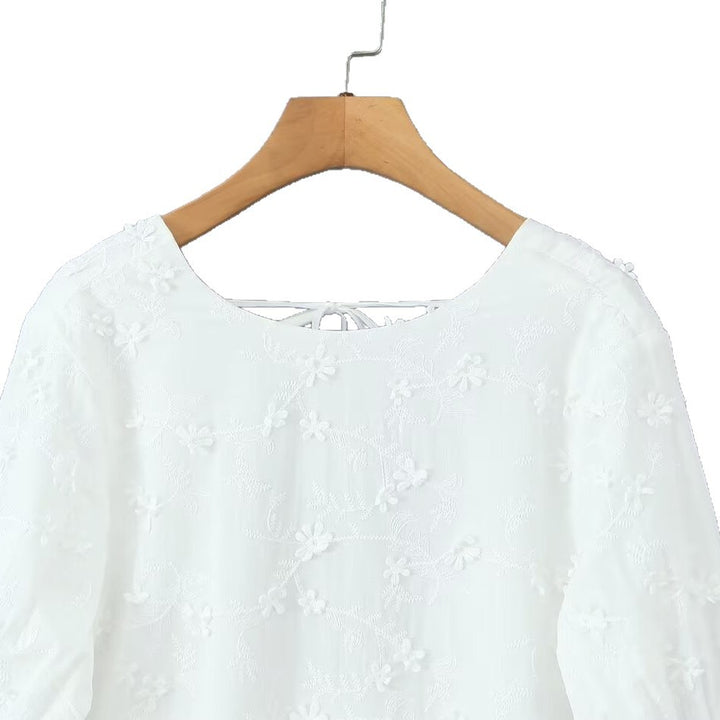 Airy summer dress for women with floral embroidery design and voluminous sleeves Lune London