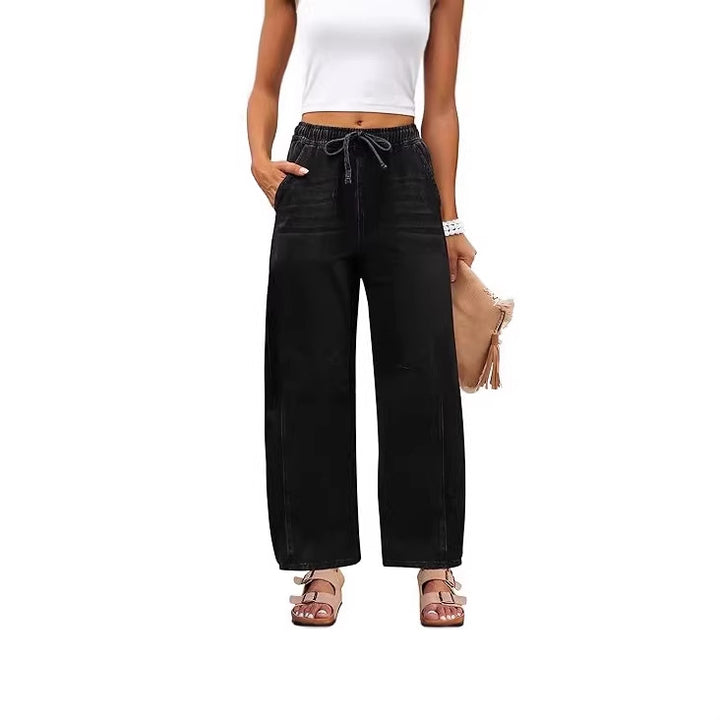 Women’s wide denim trousers with elastic waistband and practical cut Lune London