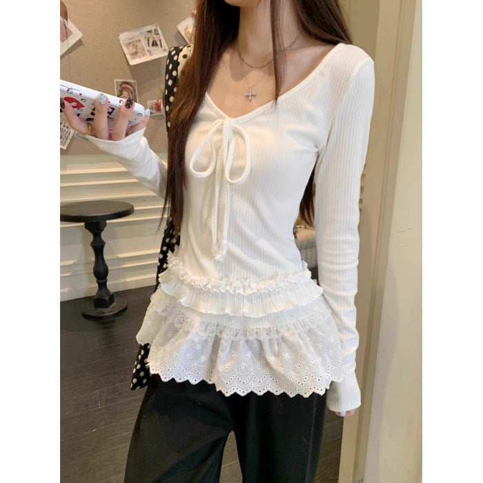 Women's elegant long sleeve shirt with ruffle details and adjustable neckline Chic & Stil
