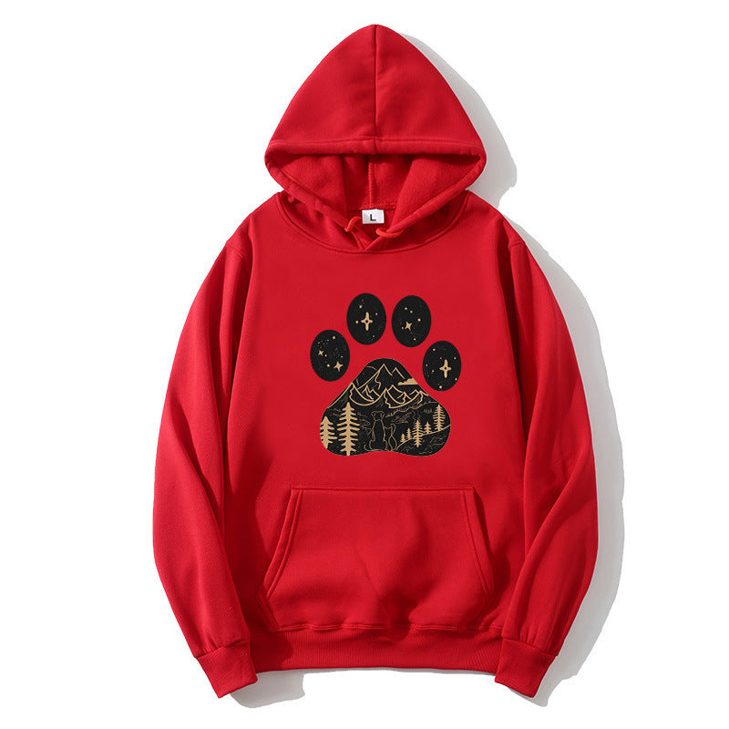 Women's hoodie with creative paw print design and mountain landscape Chic & Stil
