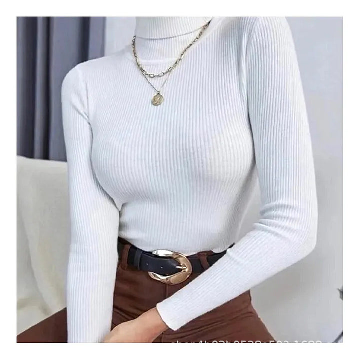 Top à col roulé à manches longues pour femmes en ribbed de haute qualité Chic & Stil