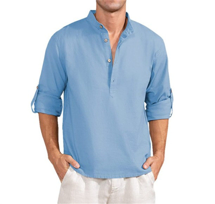 Linen shirt for men with a high collar and practical button details Lune London