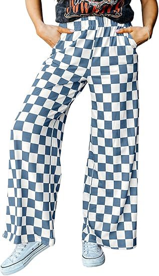 Women's Checkered Palazzo Pants with Elastic Waistband and Practical Side Pockets Chic und Stil