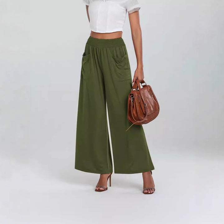 Women's Palazzo Pants with a Loose Fit, Elastic Waist and Convenient Pockets Lune London