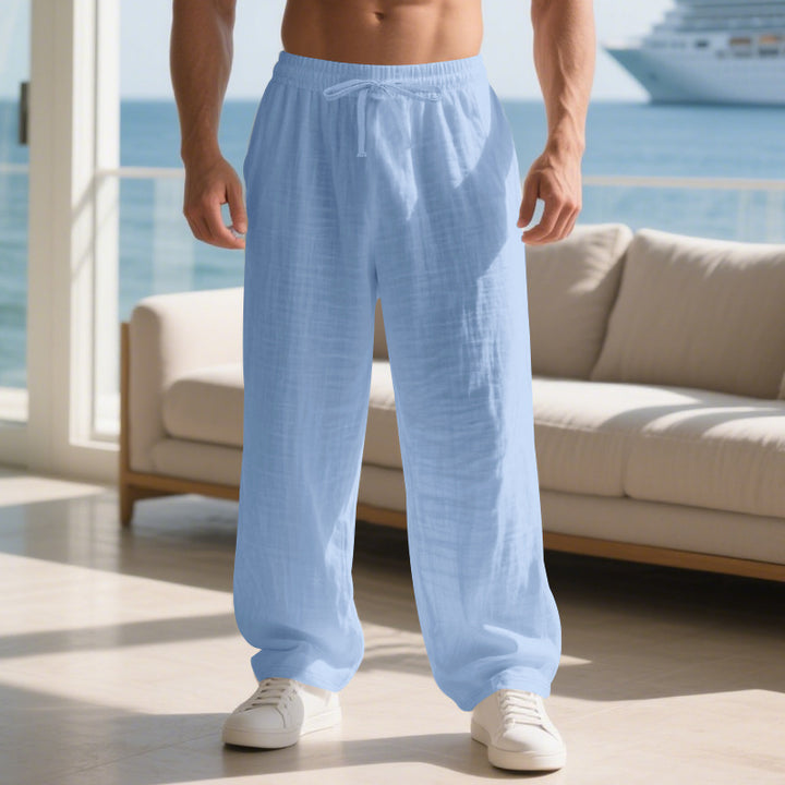 Casual long cotton pants for men with elastic waistband and practical drawstring Lune London