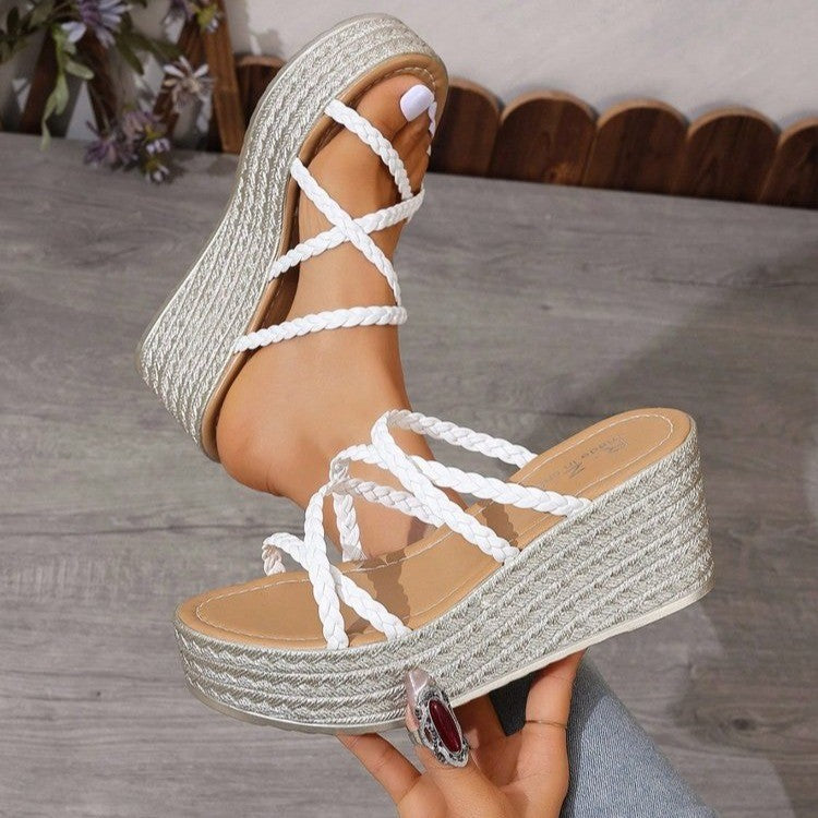 Women's platform sandals with braided strap design and trendy heel Lune London